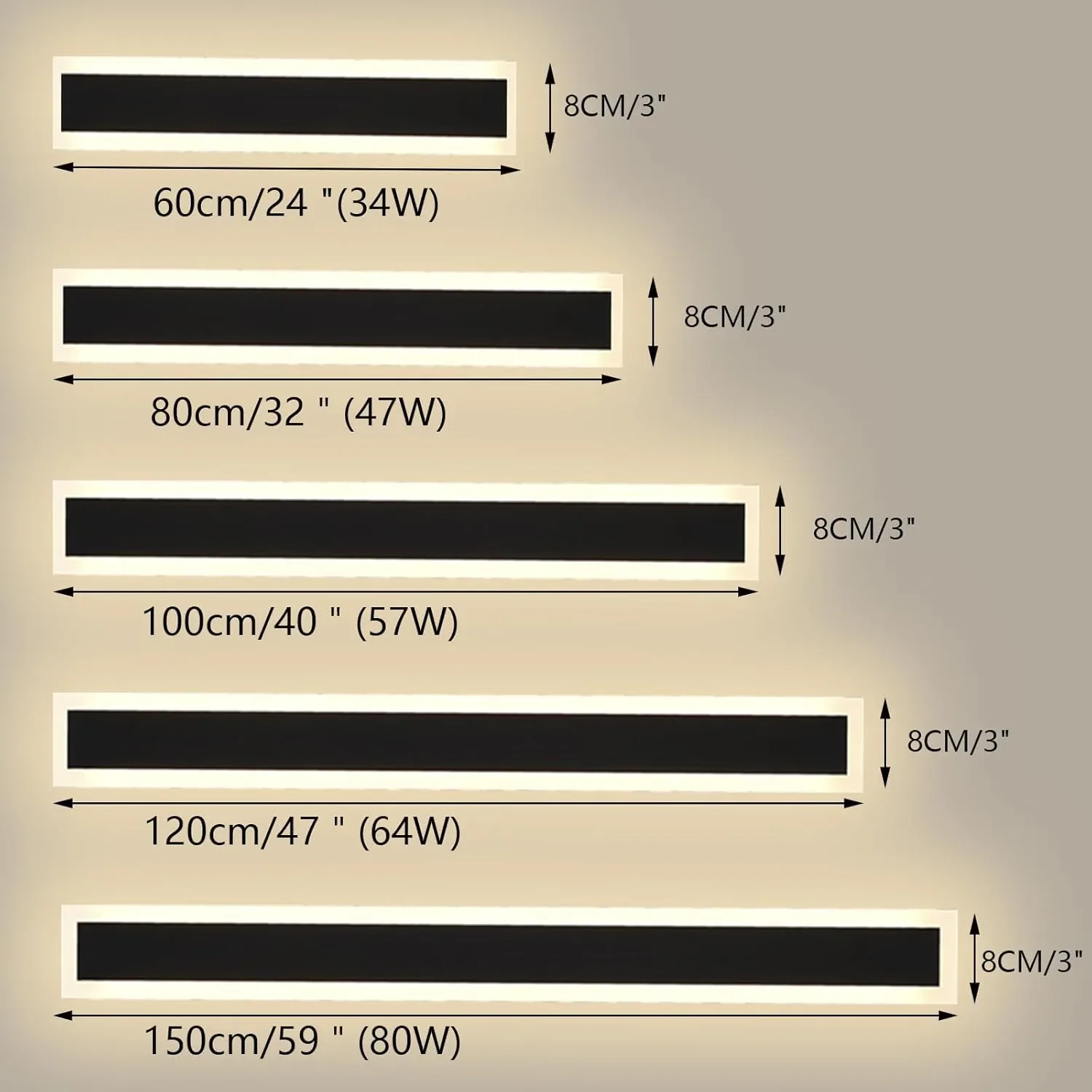 JKFBHGJL 60 см външна стенна LED лампа IP65, 22 W, димируема с дистанционно — снимка 3