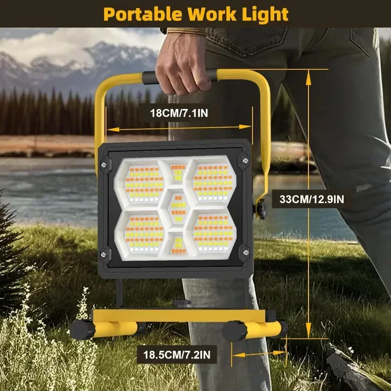 Соларна LED акумулаторна работна лампа Sararoom, 100W, 5 режима, сгъваема дръжка, IP65 — снимка 4