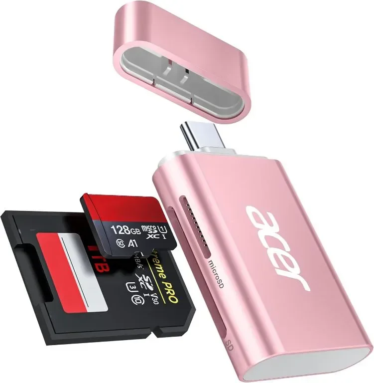 Acer USB C SD 4.0 четец на карти 2 в 1, UHS-II Micro SD, розов — снимка 8