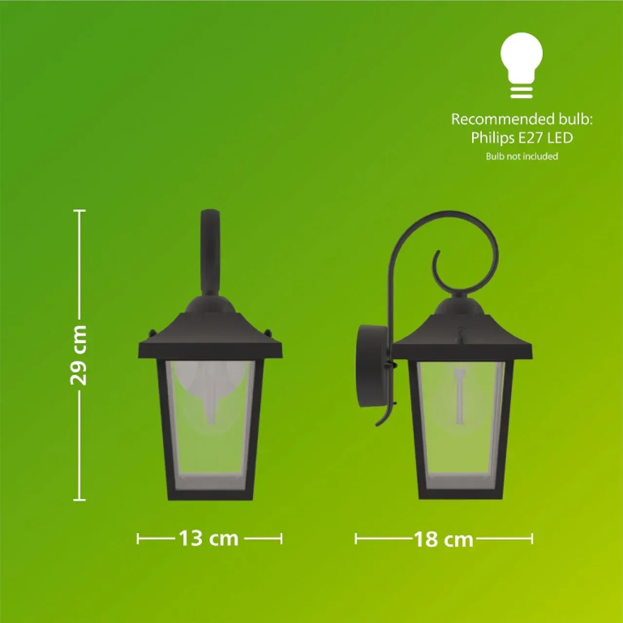 Винтидж стенен фенер Philips Buzzard + E27 LED крушка, топла бяла светлина, външен — снимка 7