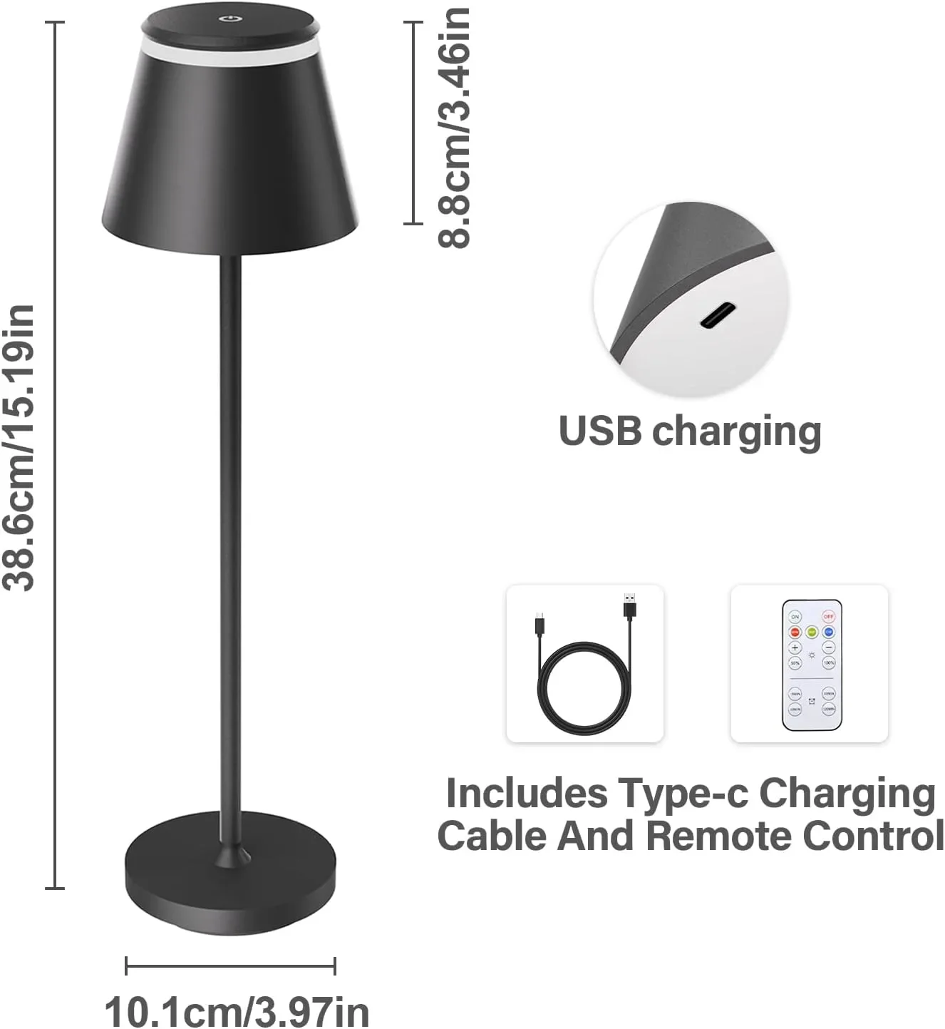 LED настолна лампа на батерия, USB-C зареждане и дистанционно — снимка 2