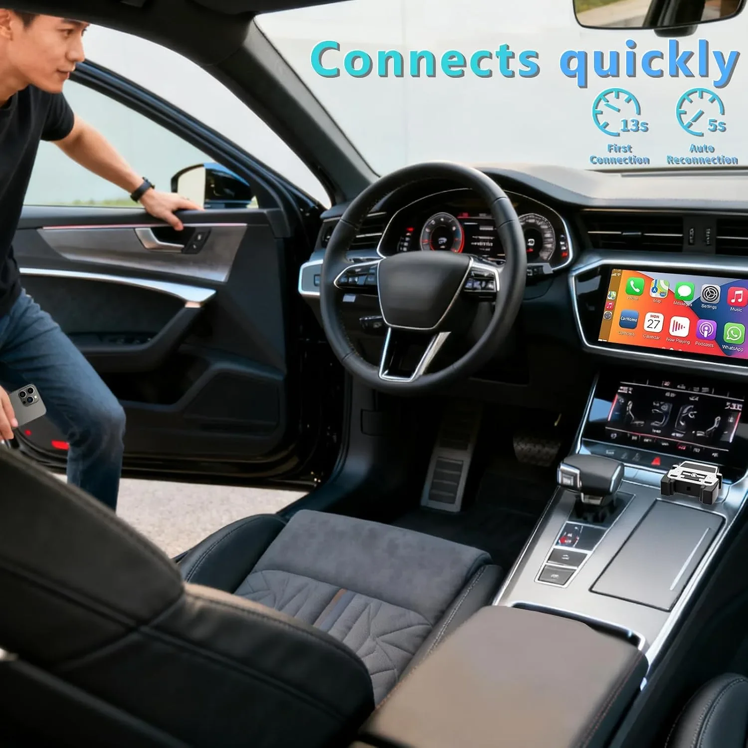 Безжичен CarPlay адаптер за iPhone (plug & play) – превръщане на кабелен CarPlay в безжичен — снимка 3