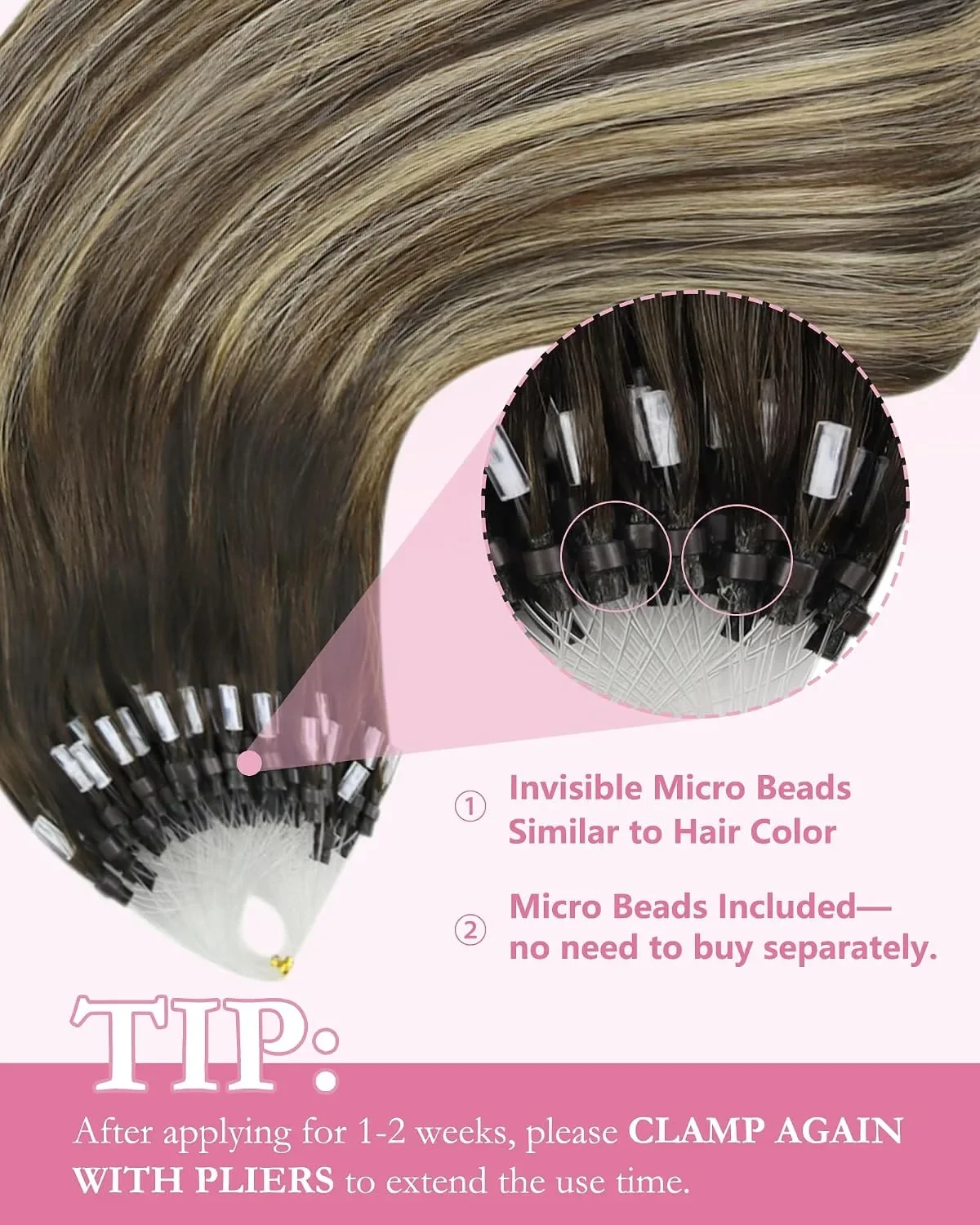 YoungSee Micro Beads екстеншъни за коса, омбре, 50 см, 50 грама — снимка 4