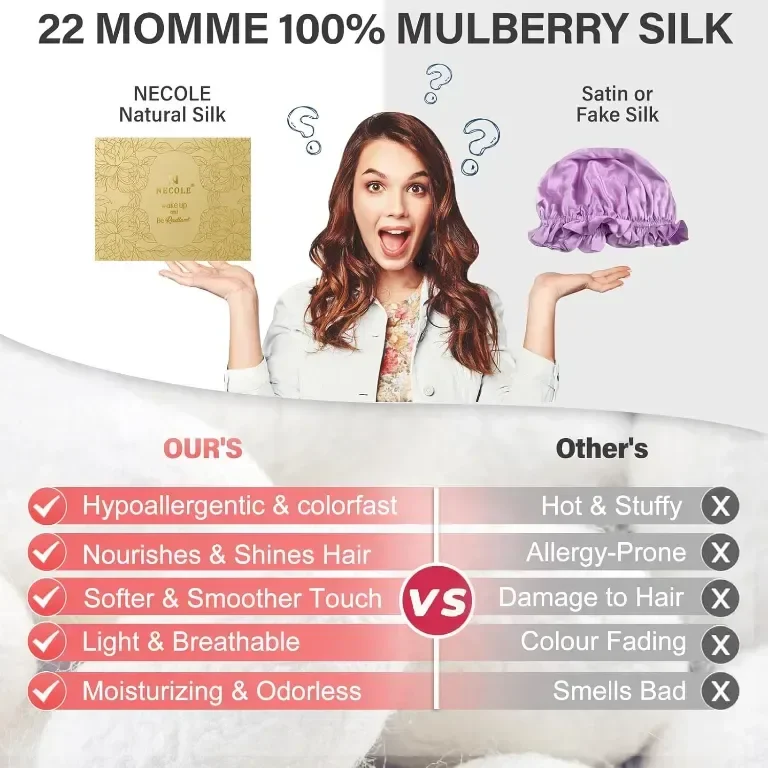 Necole 22 Momme 100% Mulberry Double Silk копринено боне за сън, черно, 25 x 20 x 1,6 см — снимка 2