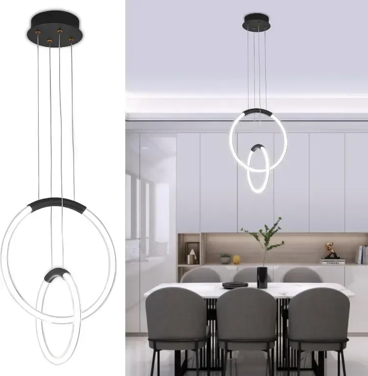 LED полилей Surpars House, модерна таванна лампа, 2 пръстена, регулируеми по височина