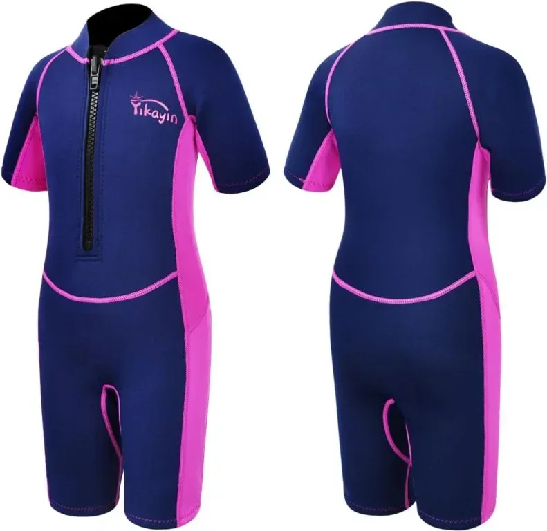 Yikayin Детски неопренов костюм Shorty, 2 mm Premium CR, розов, 10-13 години (L)