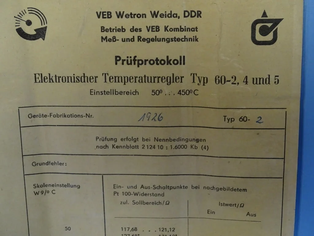 Терморегулатор VEB WETRON WEIDA TYP 60-2 220V 50/450°C — снимка 7