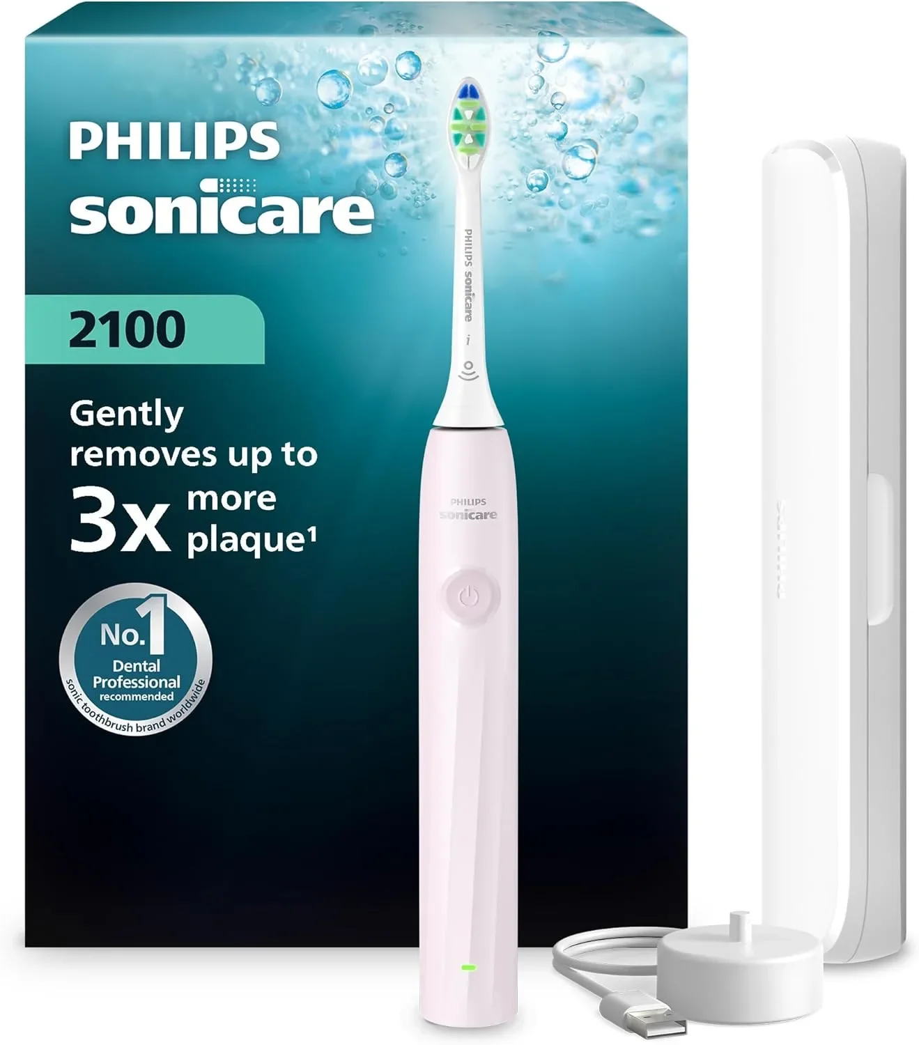 Philips Sonicare 2100 електрическа четка за зъби серия 2000 HX4023/03 с SmartTimer и зарядна стойка