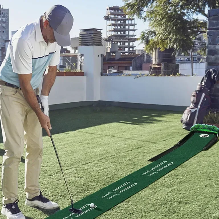 JIMITOP Putting Green Indoor - Постелка за голф с лещовидна 3D задна плоча, връщане на топката — снимка 4