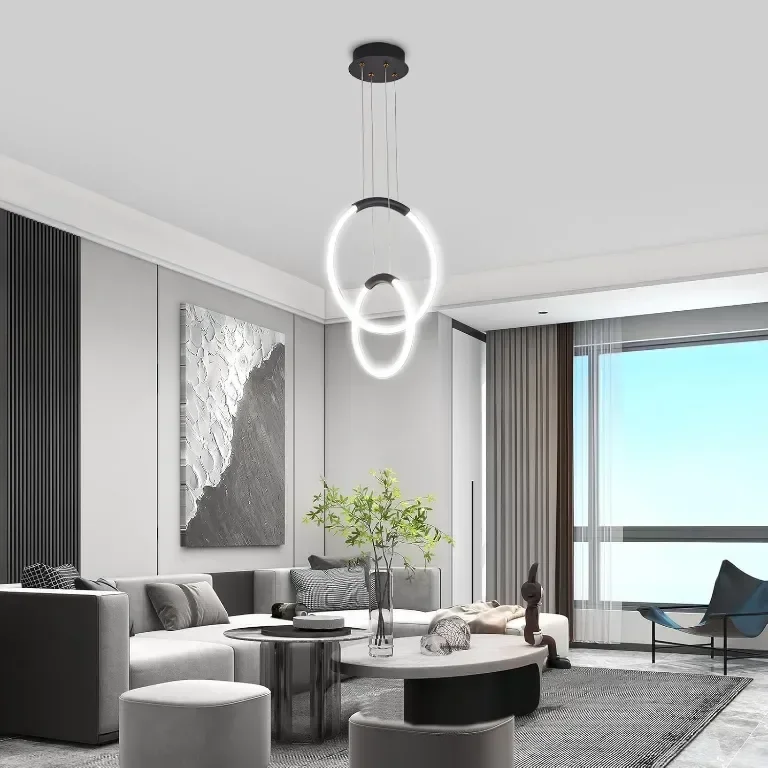 LED полилей Surpars House, модерна таванна лампа, 2 пръстена, регулируеми по височина — снимка 9