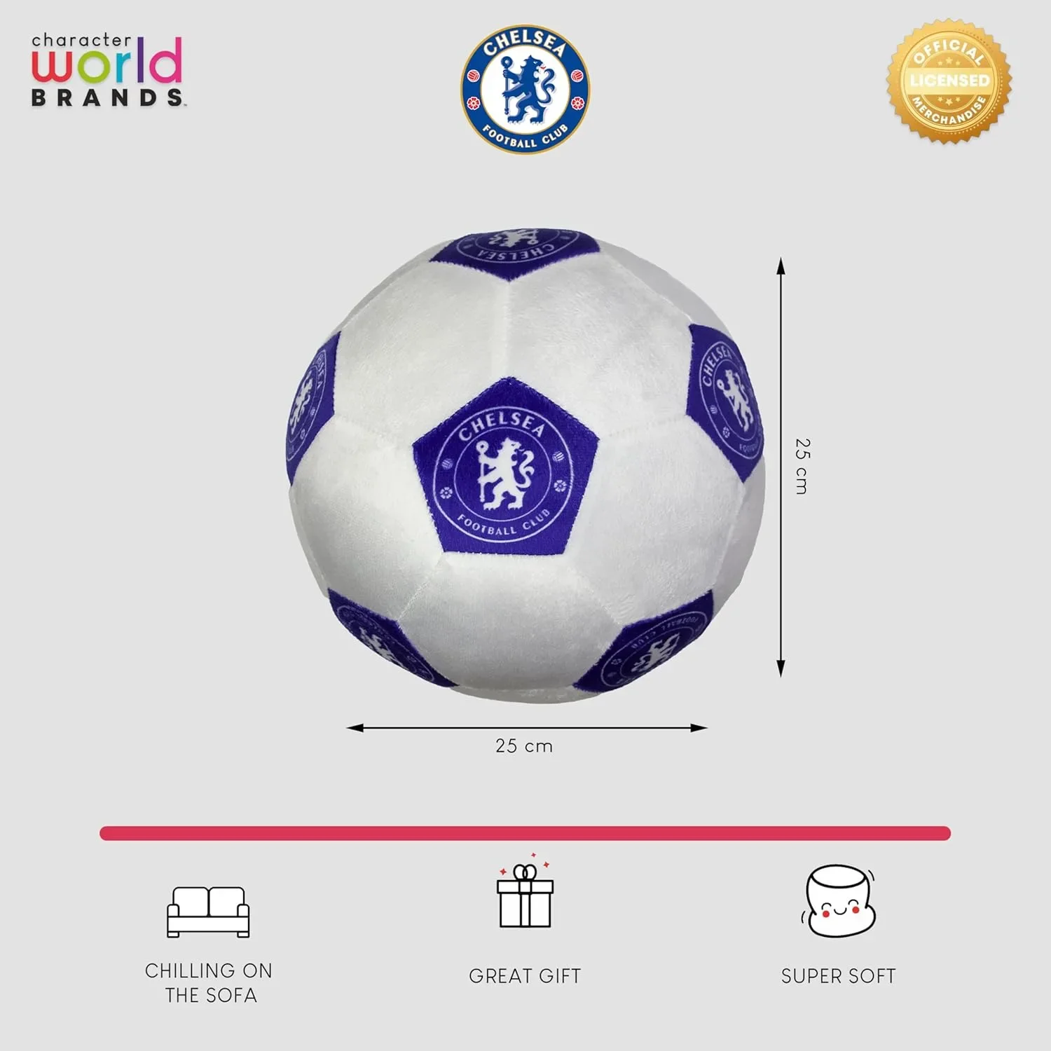 Официално лицензиранa кръгла възглавница Chelsea – супер мека, 25 x 25 см — снимка 3