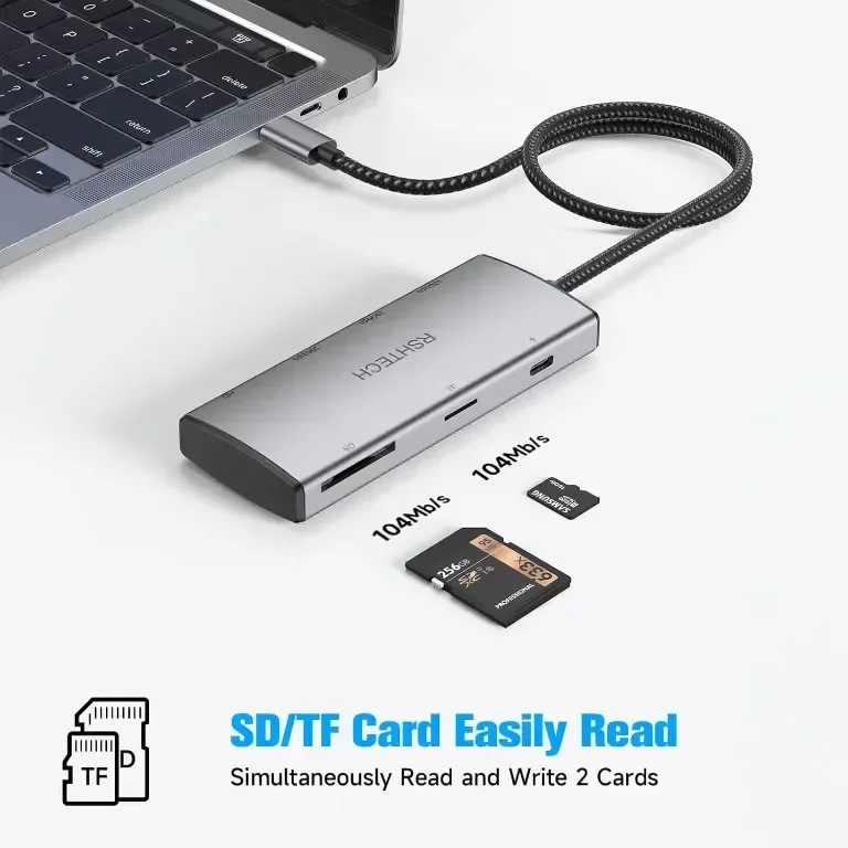 RSHTECH 10Gbps USB C хъб, 7-в-1 USB C многопортов адаптер с 4K HDMI, USB-A 3.2, 2 USB-C 3.2 — снимка 4