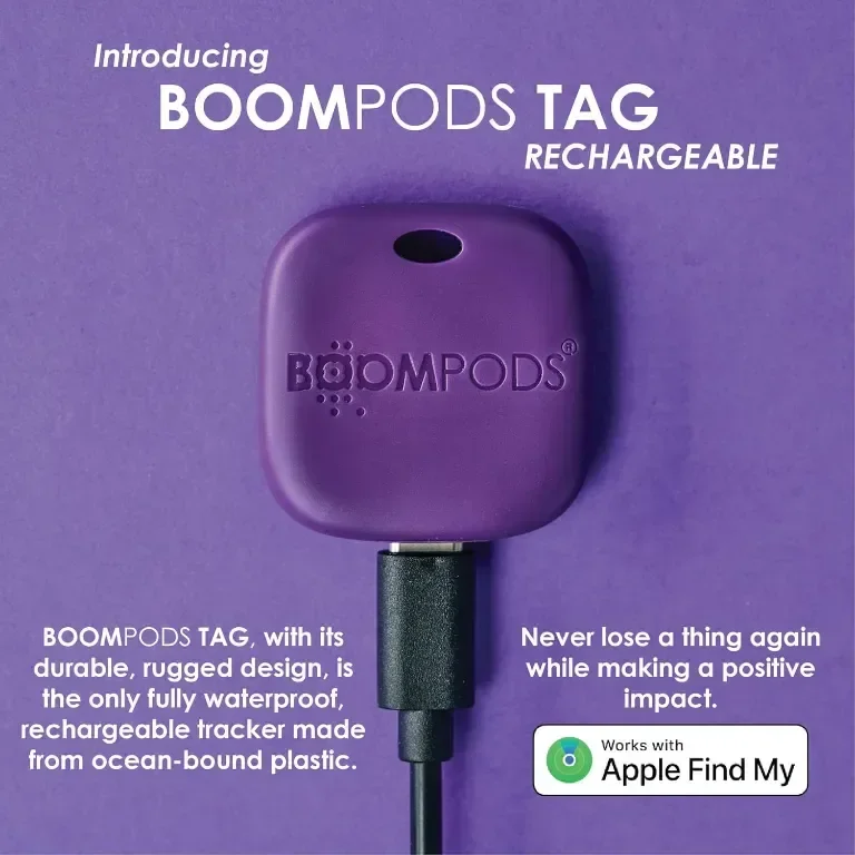 Boompods Boomtag Bluetooth устройство за проследяване, тракер, съвместим с Apple Find My App, лилав — снимка 5