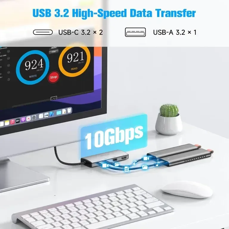 RSHTECH 10Gbps USB C хъб, 7-в-1 USB C многопортов адаптер с 4K HDMI, USB-A 3.2, 2 USB-C 3.2 — снимка 3