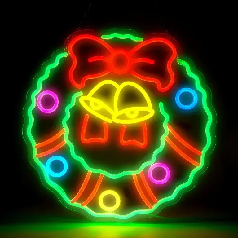 Коледен венец FITNATE LED неонова табела—празнична украса, 5 нива на яркост, USB захранване