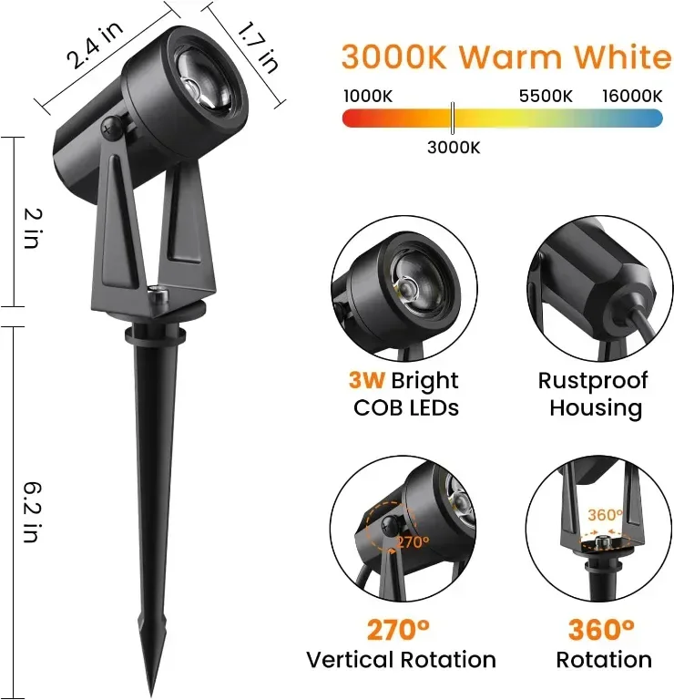 Dotrvmp 14M Външни ландшафтни прожектори 4 LED 2W 200lm, топло бяло 3000K IP65 — снимка 2