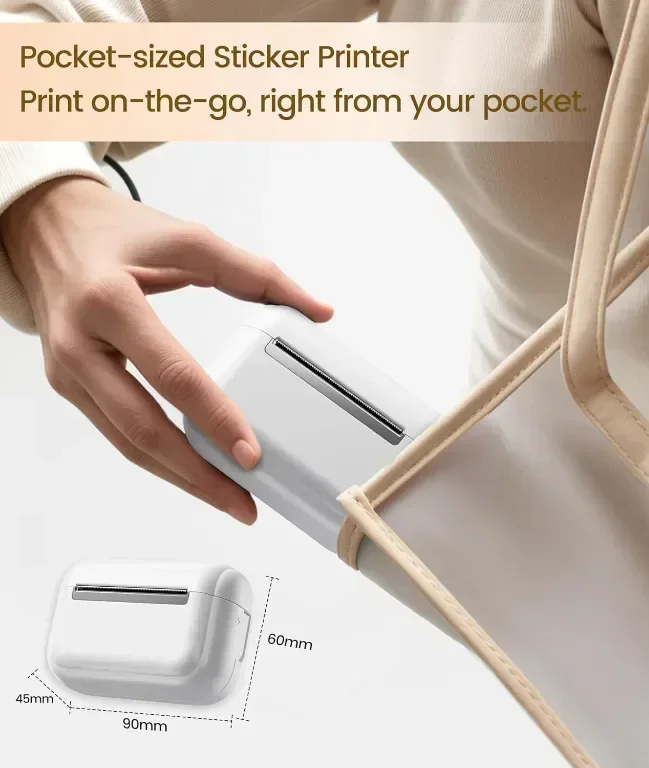 Tattmuse мини термичен принтер Q02E, Bluetooth, с 3 ролки термо хартия, бял — снимка 4