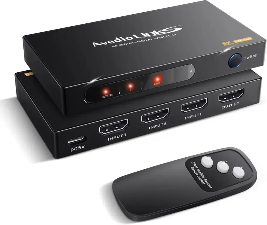 avedio links 3 порта HDMI превключвател 3 входа - 1 изход 8K@60Hz 4K@120Hz, с дистанционно