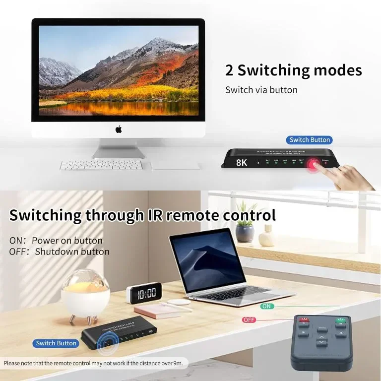 HDMI превключвател 4 порта 8K 60Hz HDMI превключвател 4 входа - 1 изход — снимка 4