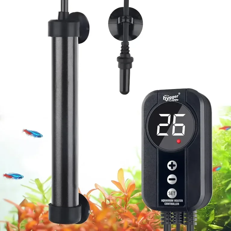 hygger Титаниев аквариумен нагревател, 200 W потопяем с цифров дисплей, за 114-152 литра аквариуми