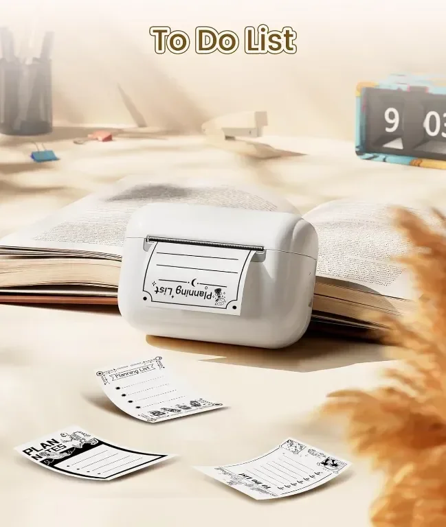 Tattmuse мини термичен принтер Q02E, Bluetooth, с 3 ролки термо хартия, бял — снимка 3