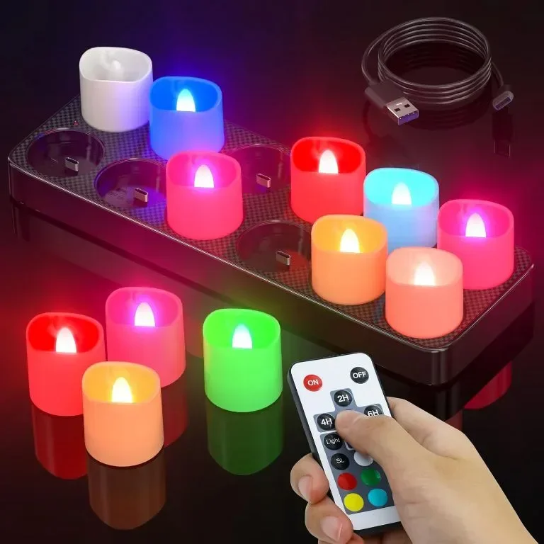 SoulBay 12бр. Акумулаторни LED чаени лампи,електрически свещи с дистанционно,таймер и зарядна основа — снимка 8