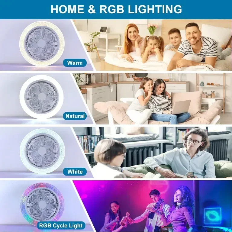 Вентилатор за таван Depuley RGB със светлини, дистанционно, интелигентен, реверсивен, 49 см — снимка 3