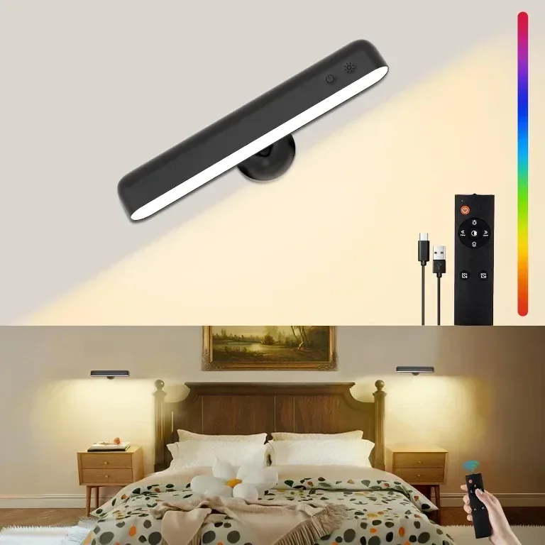 Speclux LED стенна лампа с батерия 7500mAh, 15 RGB цвята, въртене на 360°, (1 брой, черна)