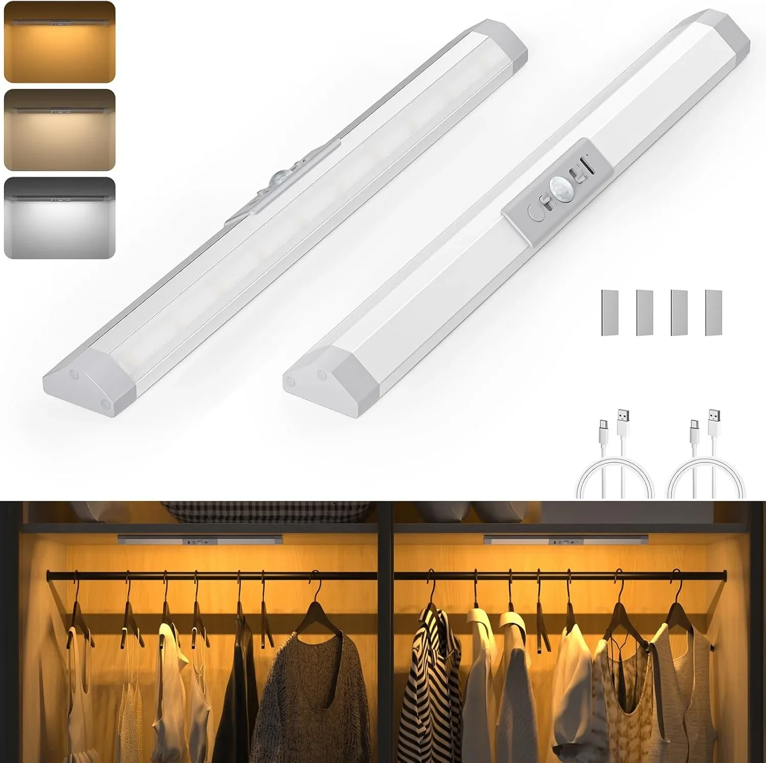 Осветление за гардероб и шкафове LED, PIR сензор (акумулаторно зареждане Type-C)