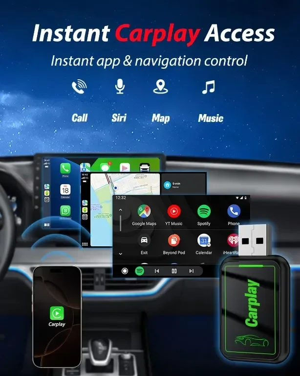 Безжичен Carplay адаптер, Съвместим с 99% от автомобили от 2016 г. и по-нови — снимка 3