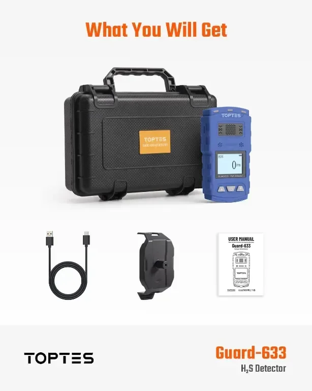 TOPTES Guard-633 H2S детектор, H2S монитор с щипка с прецизен газов сензор, 0,5 сек бърза реакция — снимка 7