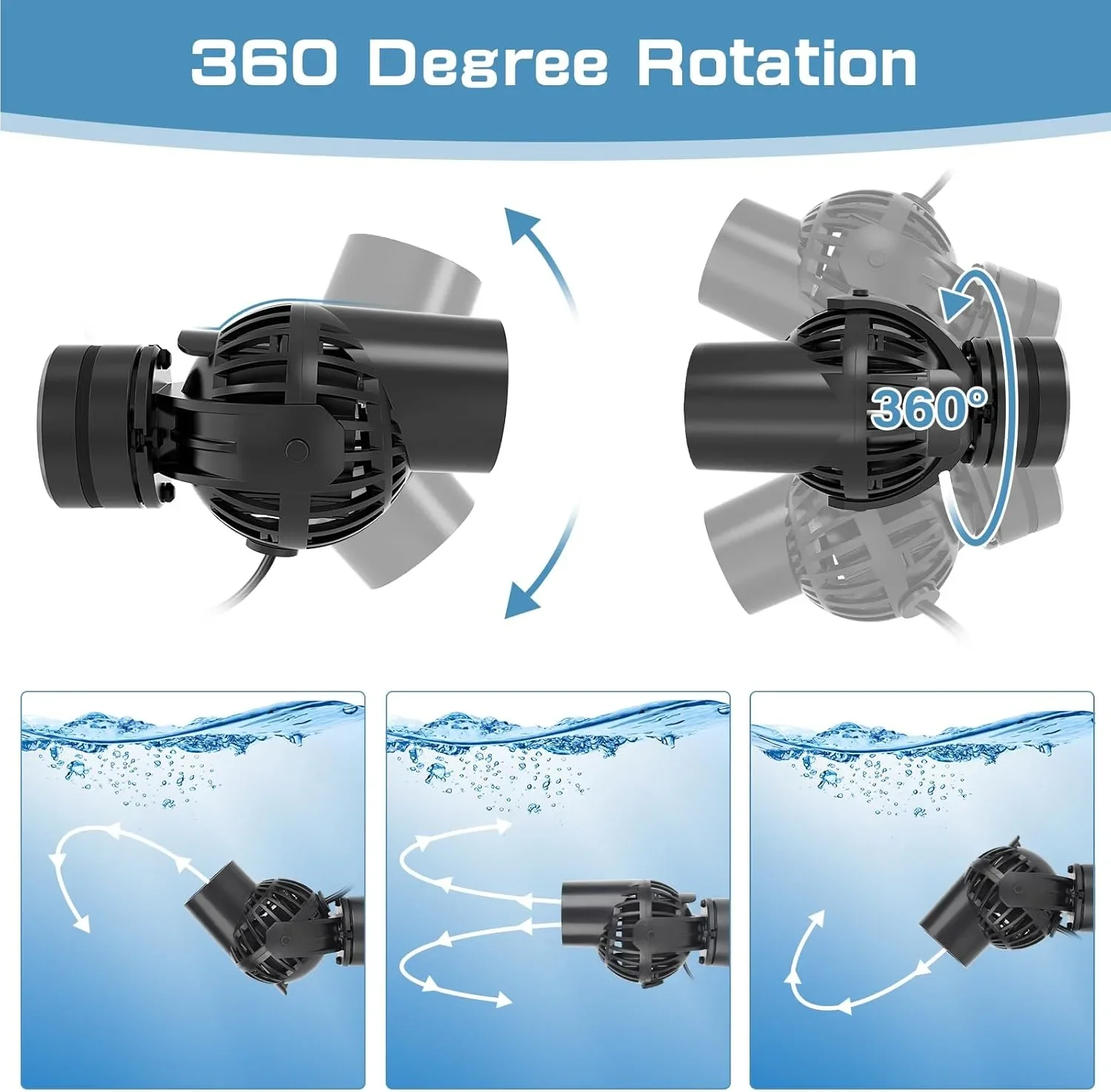hygger помпа за аквариумни вълни 360° въртяща, 5000 л/ч, 6W, магнитна основа — снимка 6
