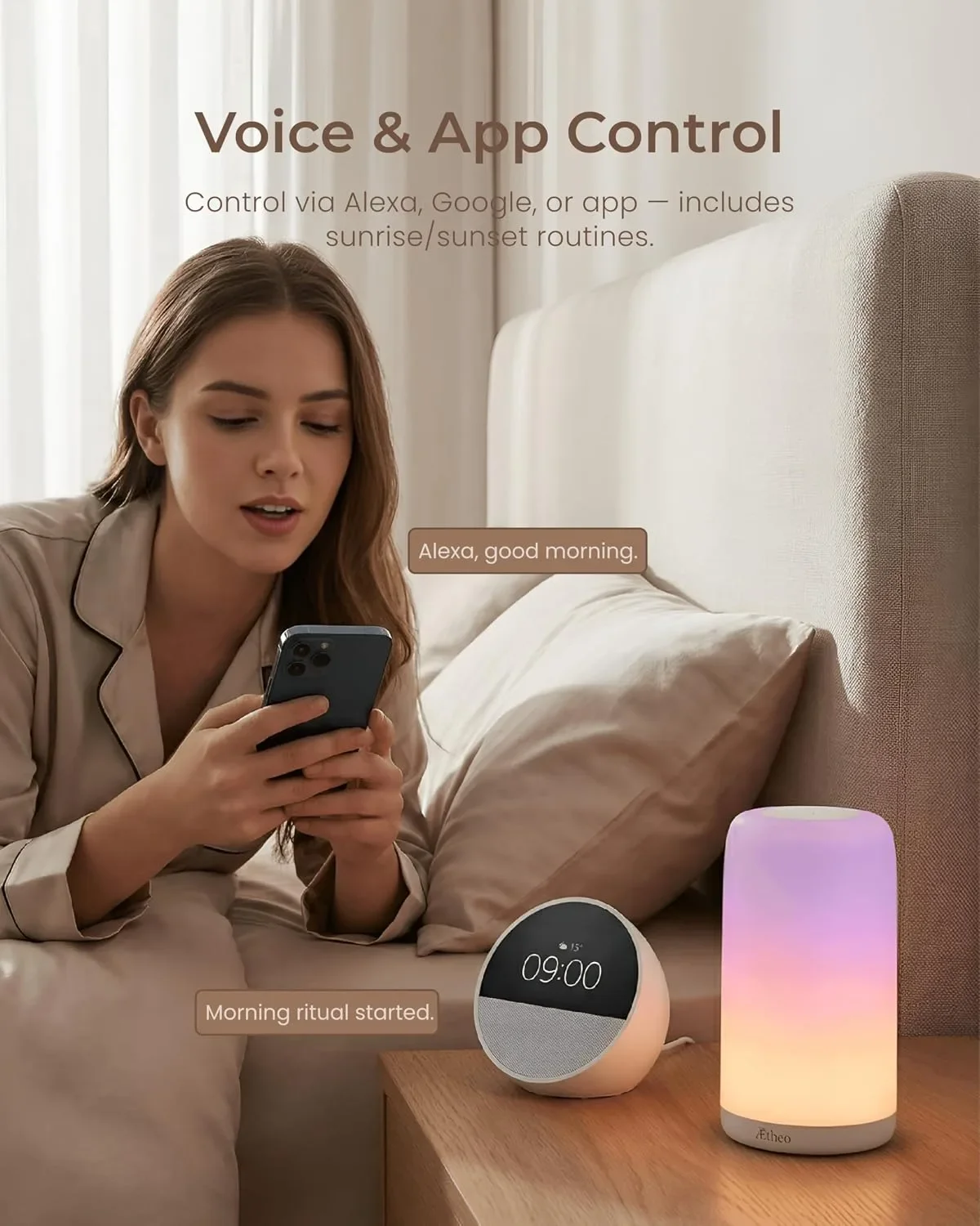 Aetheo Aura Смарт LED нощна лампа с RGB, Wi-Fi, Alexa и Google Home — снимка 7