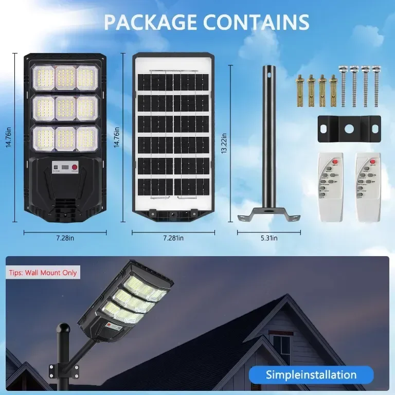 YACAISI Соларни улични лампи - 2 броя, 1200W LED, 8500K, дистанционно — снимка 6