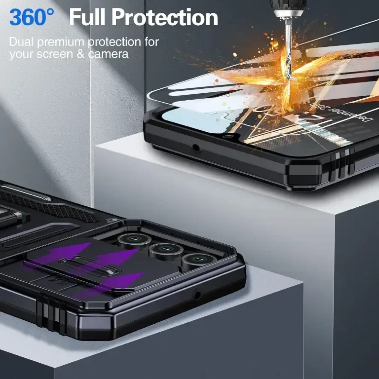 Калъф GOLDJU за Samsung Galaxy A15 5G с протектор за екрана, черен — снимка 5
