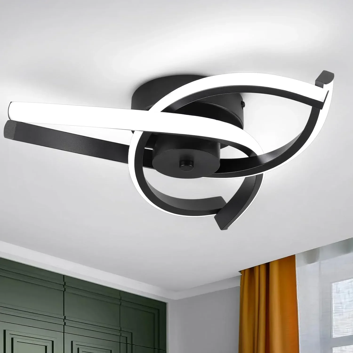 Модерна черна LED таванна лампа 30 W, 6500 K, 37 x 37 см