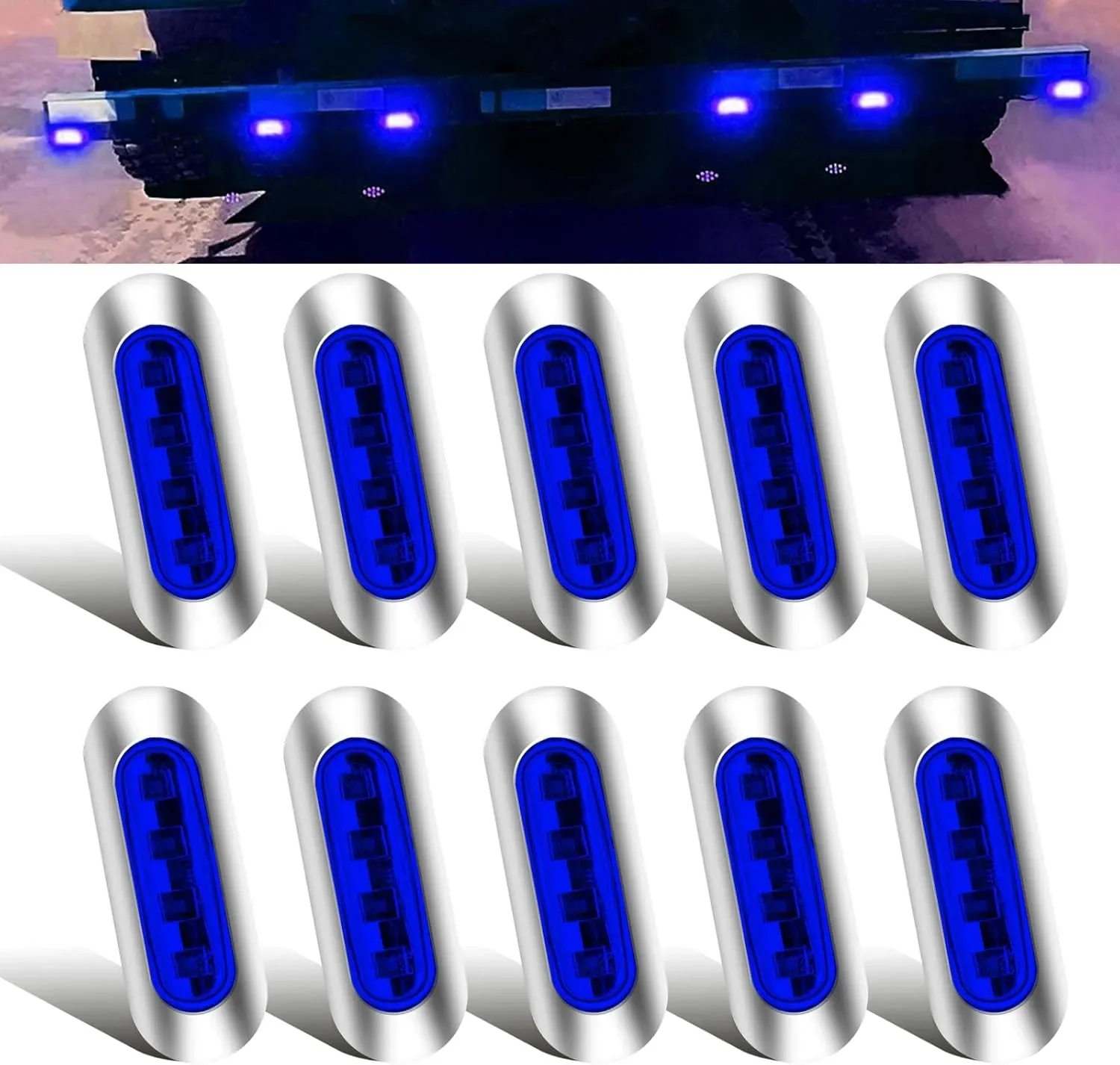 Комплект 10 LED габаритни светлини 12/24 V сини, водоустойчиви светлини за ремарке, бус, камион — снимка 6