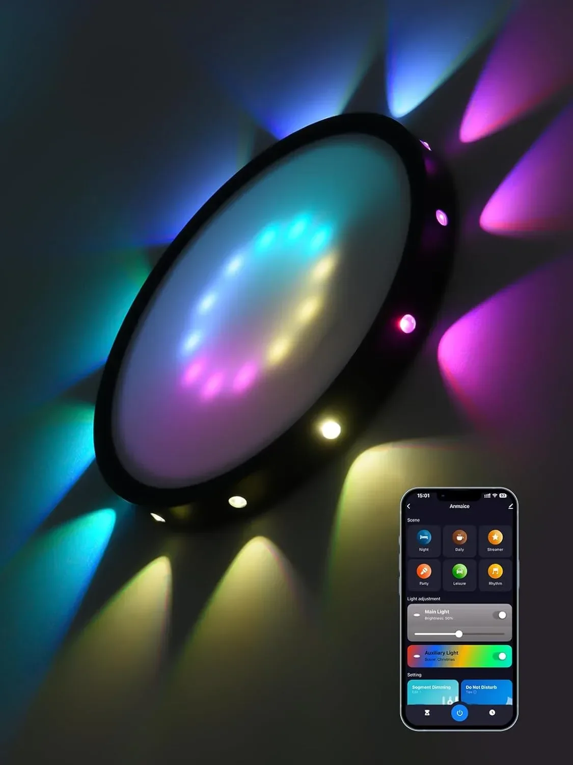 Смарт LED таванна лампа RGB с промяна на цветовете, 24W, 30 см, управление с Alexa/Google