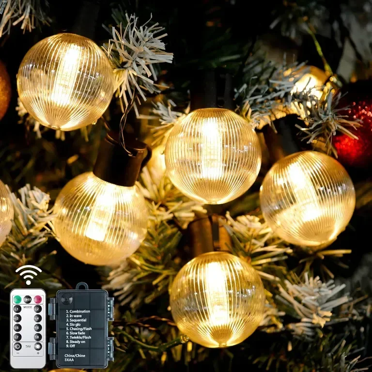 DSLebeen 9 м Водоустойчиви феерични светлини,захранвани с батерии,12 бр G60 LED крушки,дистанционно
