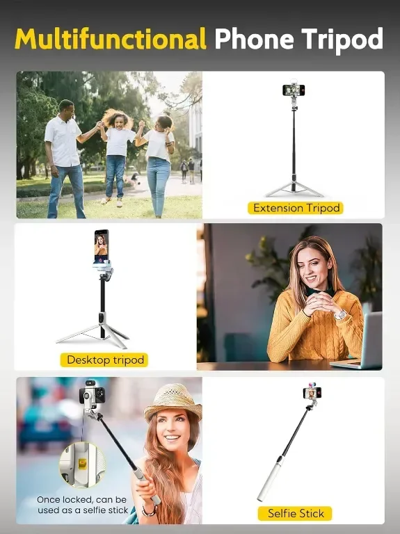 Статив за мобилен телефон AOCHUAN, iPhone/Android, с дистанционно и RGB светлина, M2Pro бял — снимка 6