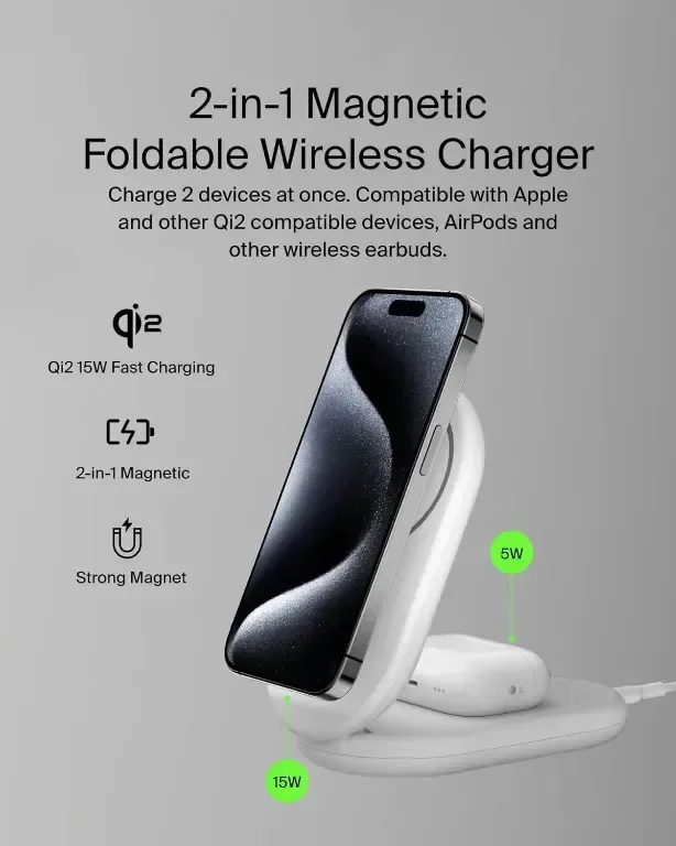 Зарядно устройство Belkin BoostCharge MagSafe, магнитна сгъваема стойка за безжично зареждане 15 W — снимка 3