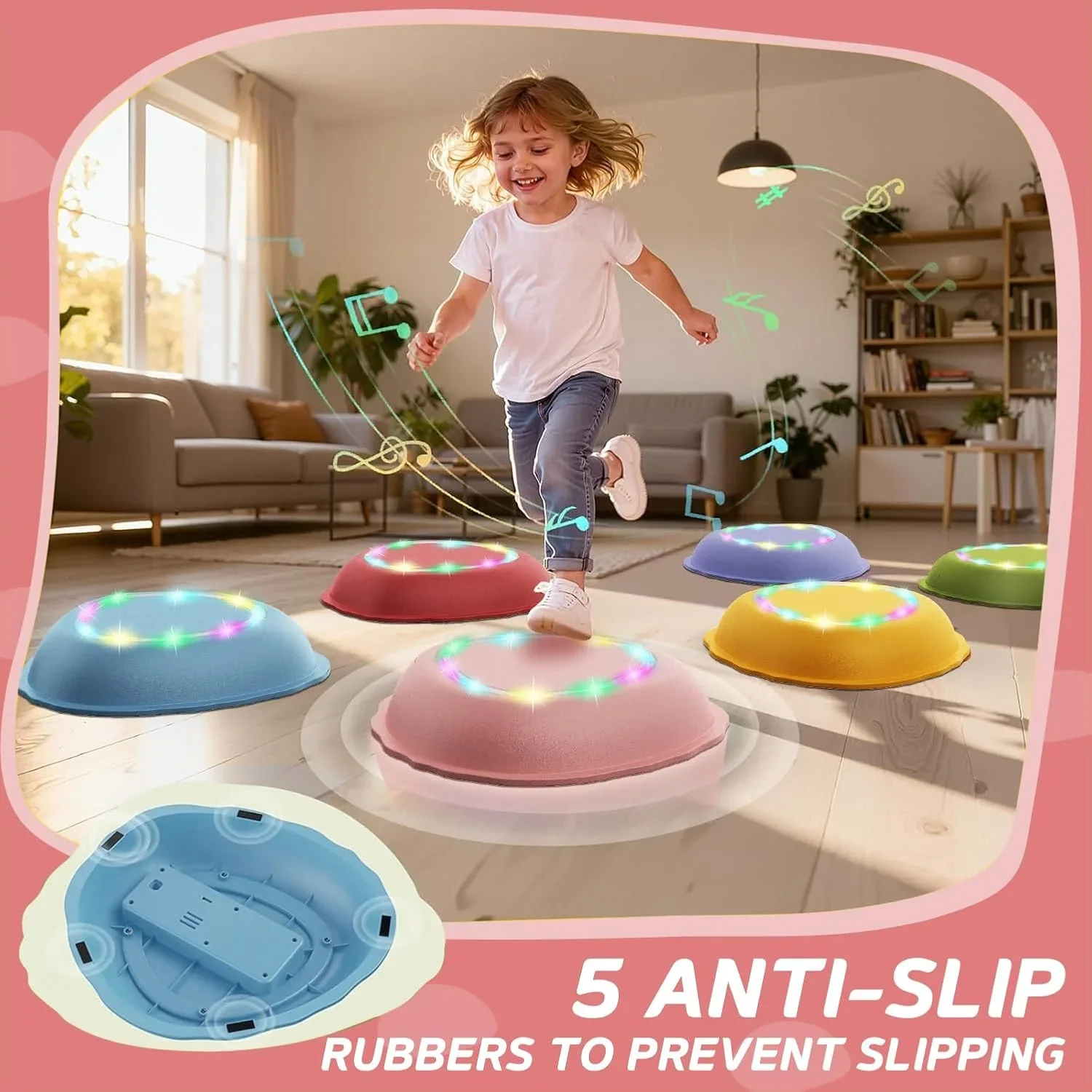 Kids Balance River Stones – сензорни стъпала за баланс с LED светлини, 3+ (неплъзгащи) — снимка 3