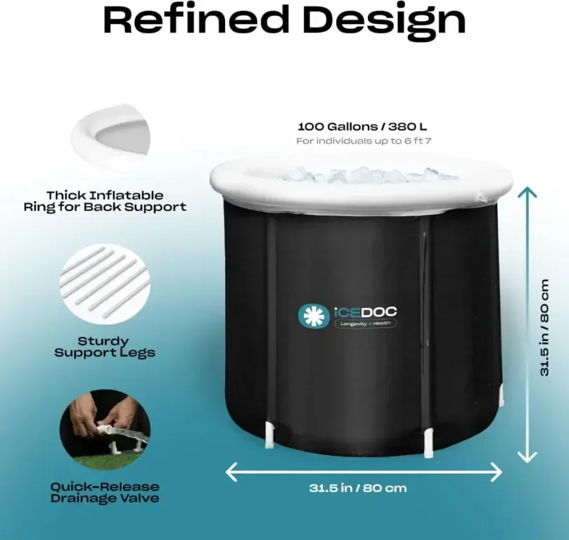 Icedoc Recovery Pod XL, Студена ледена вана със защитен капак, халат за баня с качулка, хронометър — снимка 6