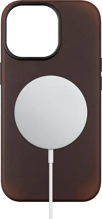 Кожен калъф maogoam за iPhone 16 Plus 6,7 инча, съвместим с MagSafe, метални бутони, тъмнокафяв — снимка 3