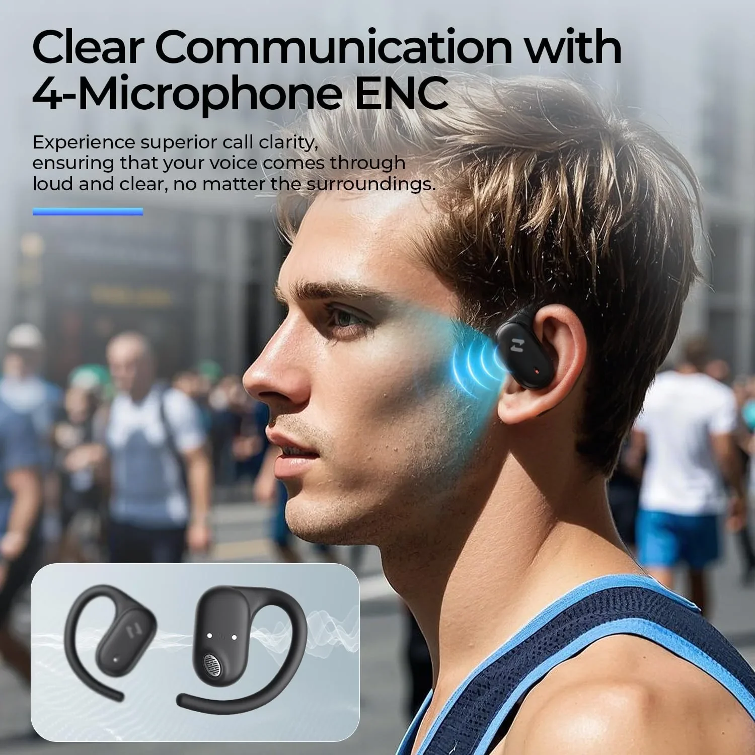 Havit OWS915 Open-Ear безжични Bluetooth слушалки с IPX5, 64ч живот на батерията и калъф за зареждане — снимка 6
