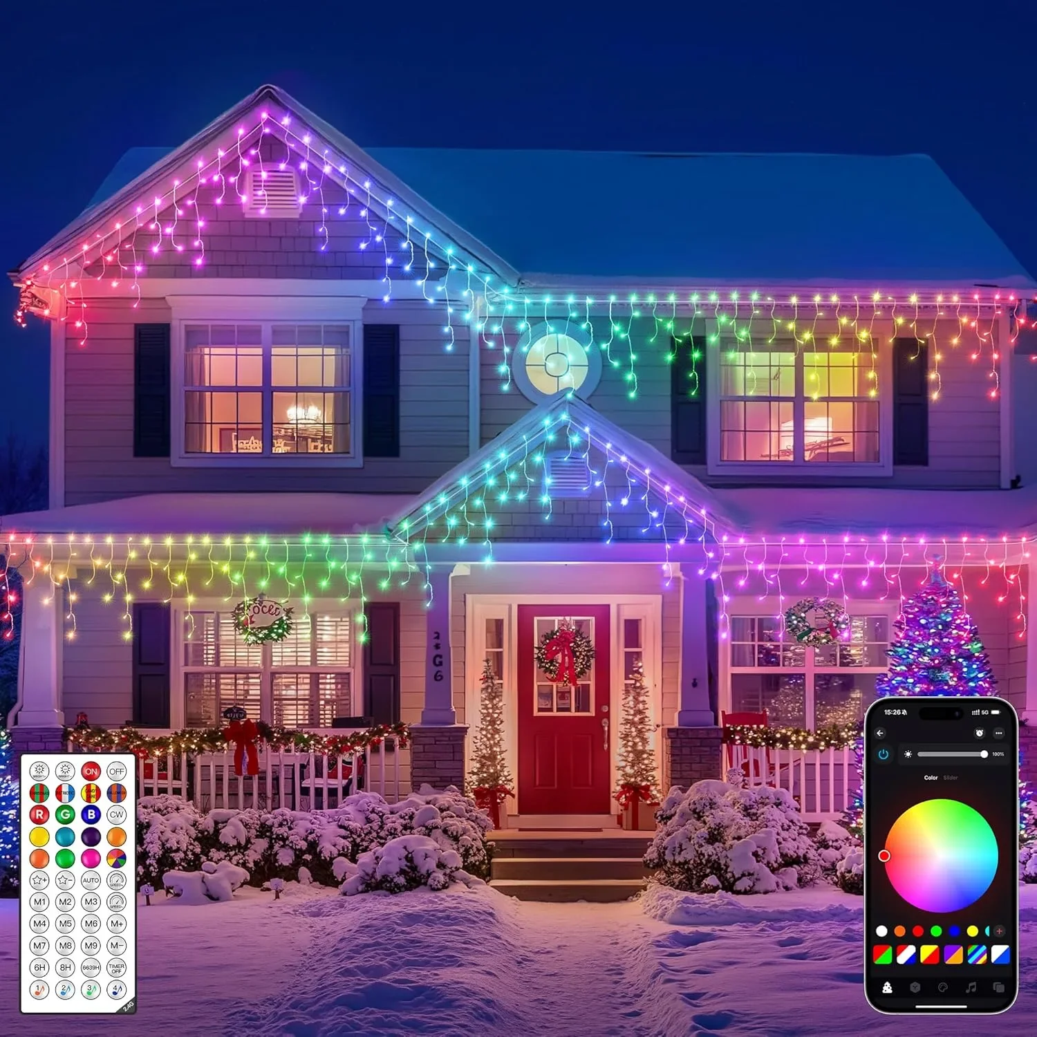 Ollny Smart RGB коледни външни светлини 10 м, 286 LED, дистанционно управление, IP44