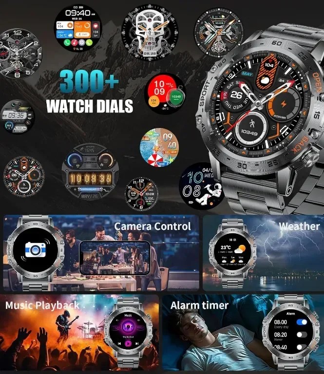 Смарт часовник SIEMORL за мъже, 1,45" HD AMOLED дисплей, приемане/осъществяване на повиквания, IP68 — снимка 3