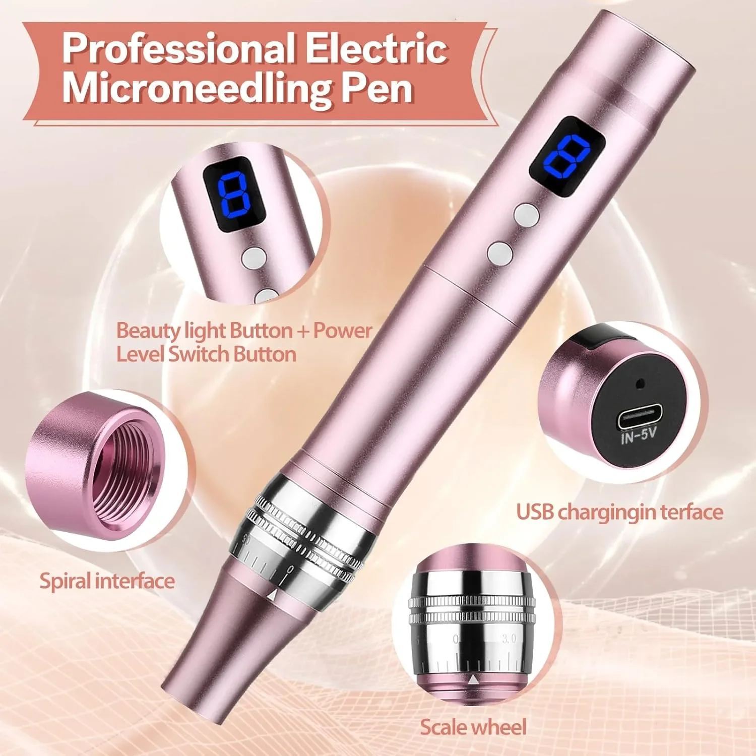 Dessnill електрическа микронидлинг писалка Dermapen, 8 скорости, 0–2.5 мм + серум Pure Hyaluronic Acid — снимка 3