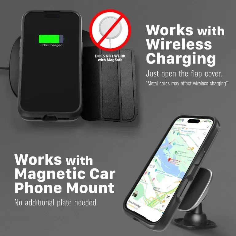 Калъф с портфейл VENA vCommute за iPhone 16 Pro, държач за карти с кожен капак и стойка - черен — снимка 5