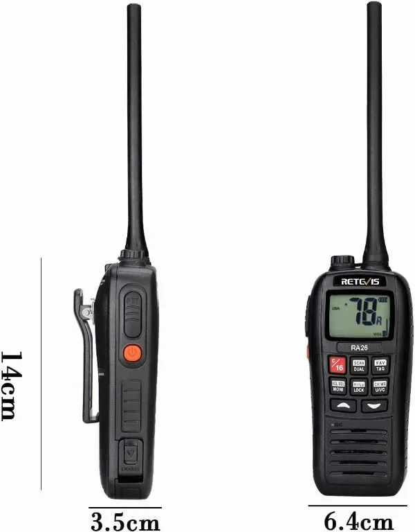 Retevis RA26 Ръчно VHF морско радио, IP67 водоустойчива уоки токи, 88 канала, USB зареждане